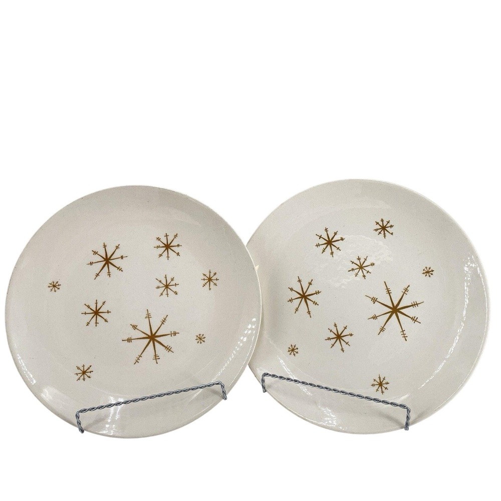 Vintage Royal China Star Glow Dinner Plates Mid Century Modern Atomic Set of 2